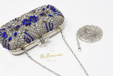 Silver Royal Blue Crystal Floral Leaves Embroidered Wedding Clutch, Statement Bag, Evening Clutch, Wedding Clutch, Cross Body Bag