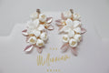 Swarovski Ceramic White Flower Petals Crystal, Long Bridal Jewelry Bridal Earrings Crystal Bridal Earrings Statement Earrings Cz