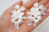 Swarovski Ceramic White Flower Petals Crystal, Long Bridal Jewelry Bridal Earrings Crystal Bridal Earrings Statement Earrings Cz