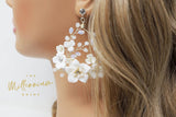 Swarovski Ceramic White Flower Sparkling Crystal Long Bridal Jewelry Crystal Bridal Earrings Statement Earrings Cz