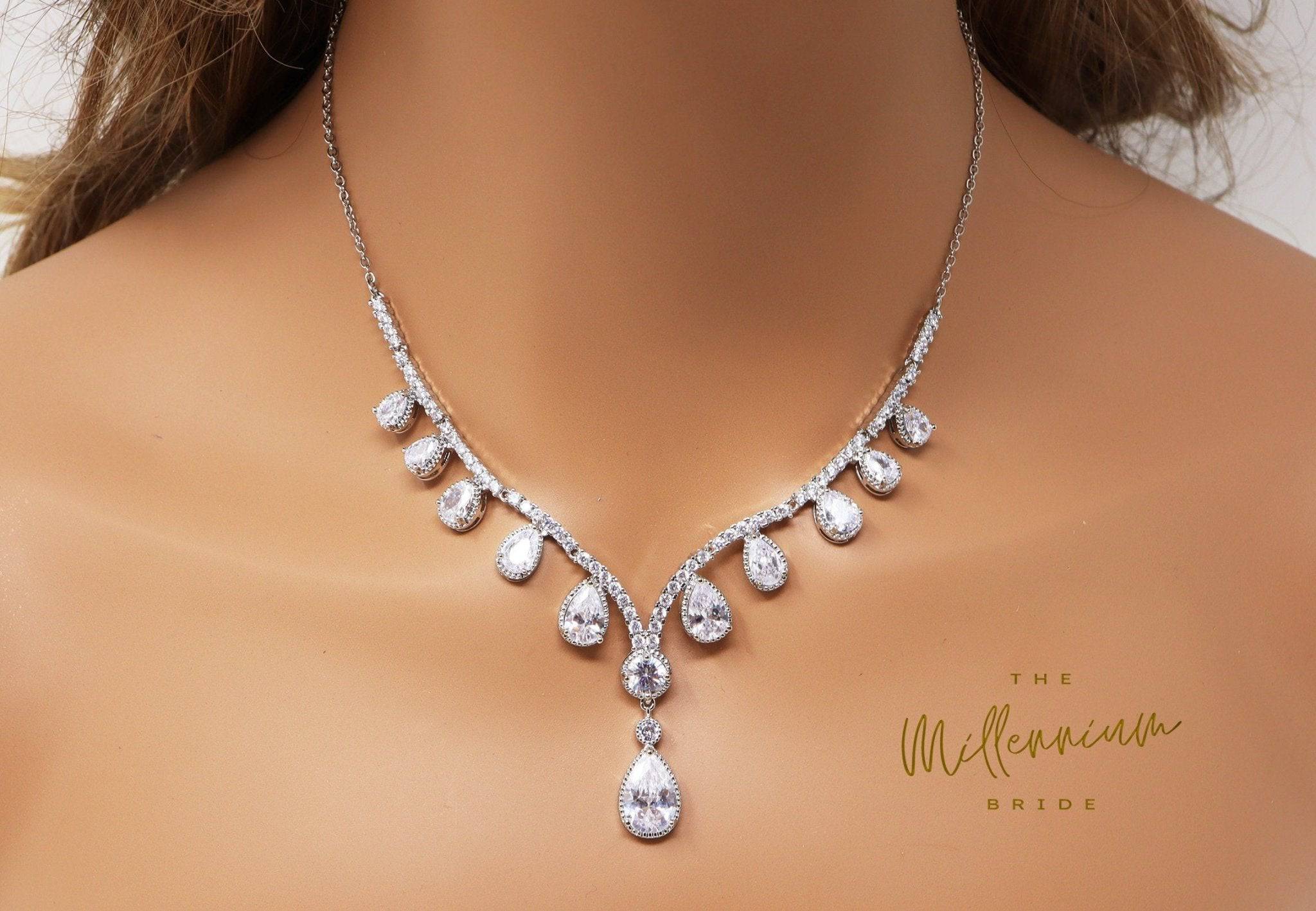 Emerald dinner dress wedding bridal jewelry set light luxury necklace –  sepbridals