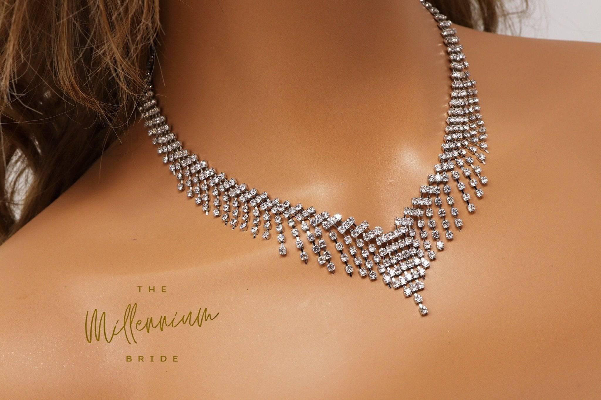 Party Solitaire Necklaces American Diamond Delicate Necklace Set at Rs  1300/piece in Mumbai
