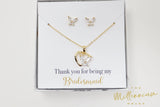 Swarovski Crystal Butterfly In A Heart Bridesmaid Jewelry, Bridesmaid Earrings And Necklace, Crystal Earrings, Maid Of Honor Gift Cz