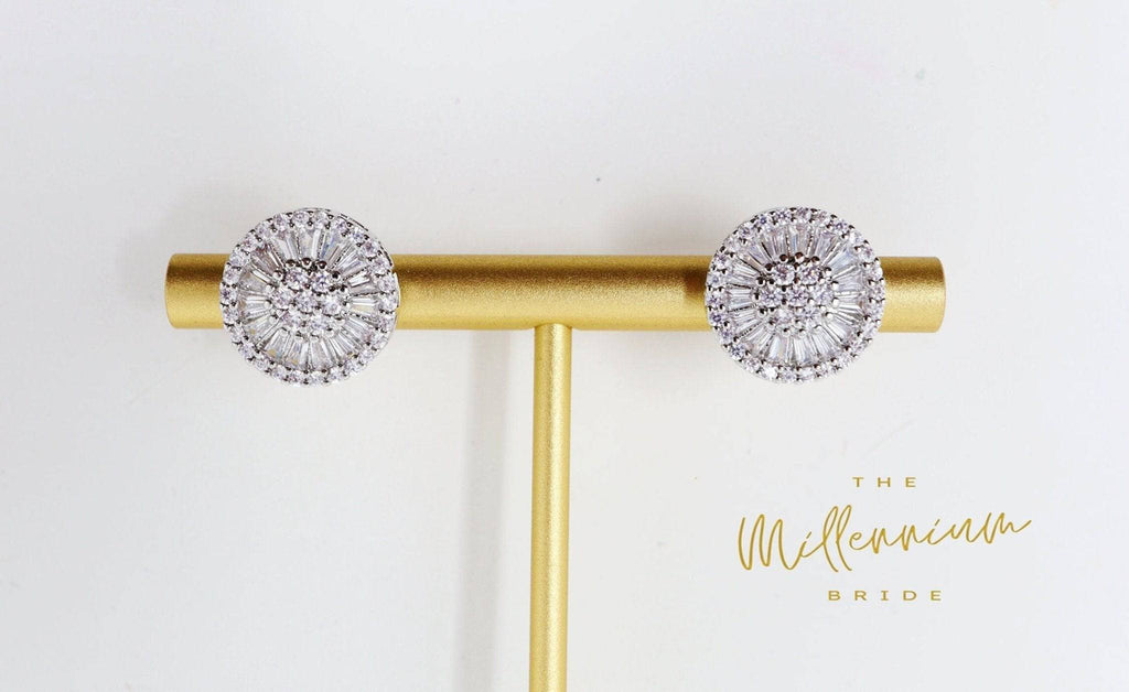 Swarovski Crystal Floral Circle stud Earrings, Bridal Jewelry, Bridal Stud Earrings, Crystal Bridal Earrings, Statement Earrings Cz