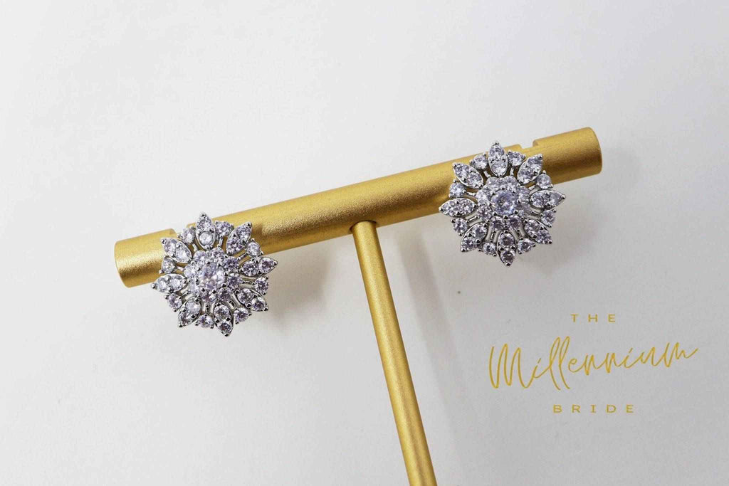 Swarovski Crystal Floral Circle stud Earrings, Bridal Jewelry, Bridal Stud Earrings, Crystal Bridal Earrings, Statement Earrings Cz