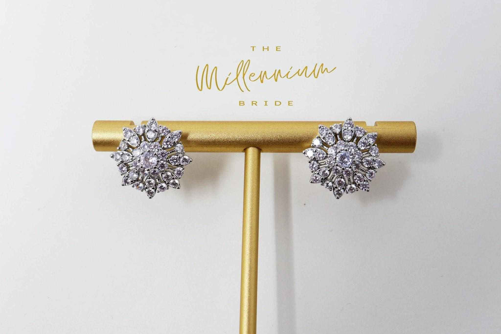 Swarovski Crystal Floral Circle stud Earrings, Bridal Jewelry, Bridal Stud Earrings, Crystal Bridal Earrings, Statement Earrings Cz