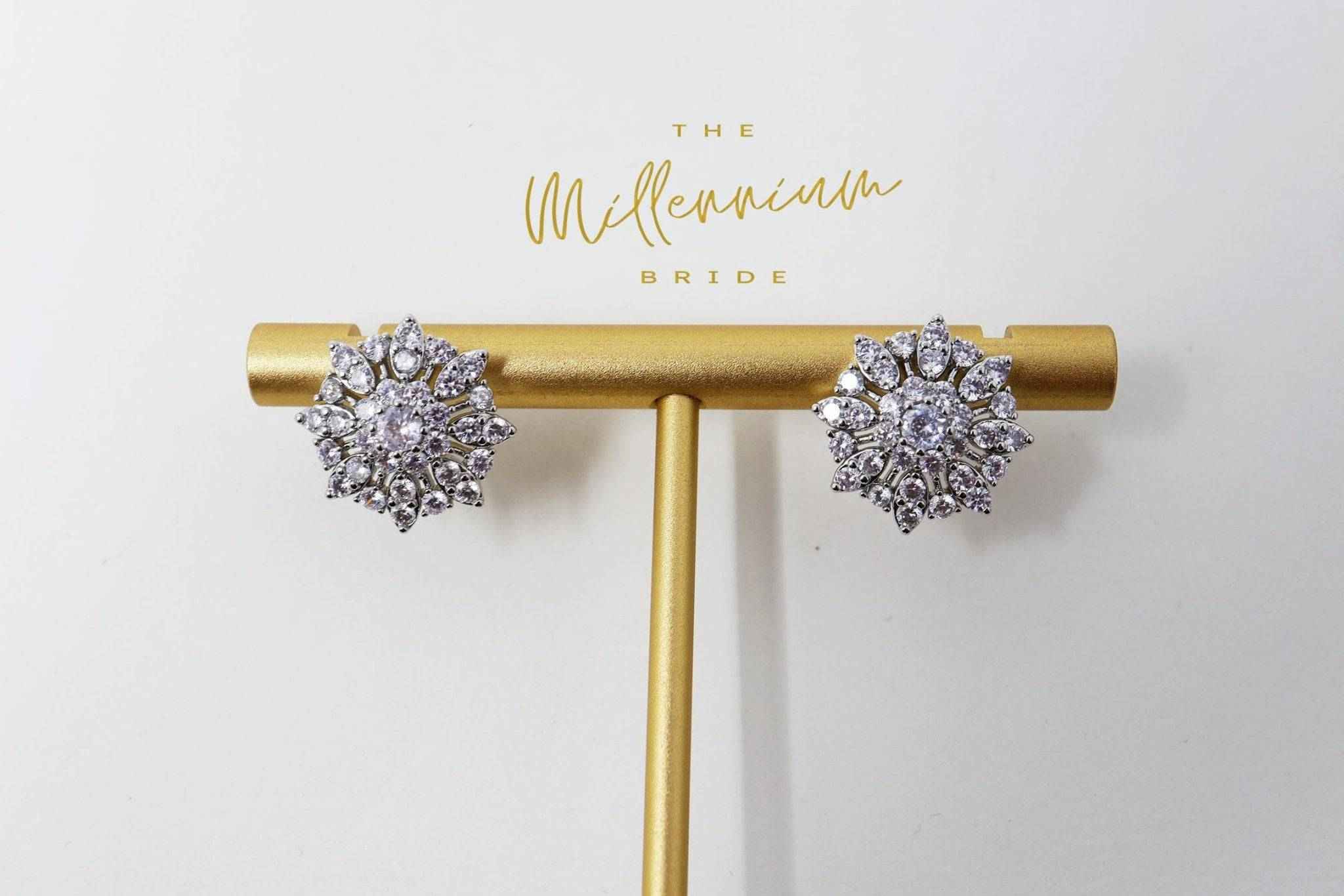 Swarovski Crystal Floral Circle stud Earrings, Bridal Jewelry, Bridal Stud Earrings, Crystal Bridal Earrings, Statement Earrings Cz