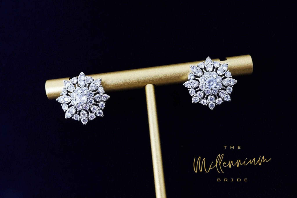 Swarovski Crystal Floral Circle stud Earrings, Bridal Jewelry, Bridal Stud Earrings, Crystal Bridal Earrings, Statement Earrings Cz