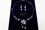 Swarovski Crystal Flower Vine Leaves , Long Bridal Jewelry, Bridal Earrings And Necklace, Statement Earrings Cz Necklace Set.