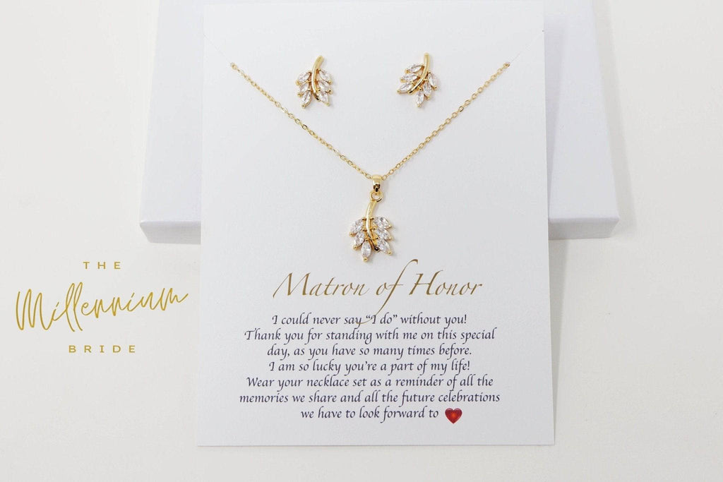 Swarovski Crystal vine leaves Bridesmaid Jewelry, Bridesmaid Earrings And Necklace, Crystal Earrings, Maid Of Honor Gift Cz