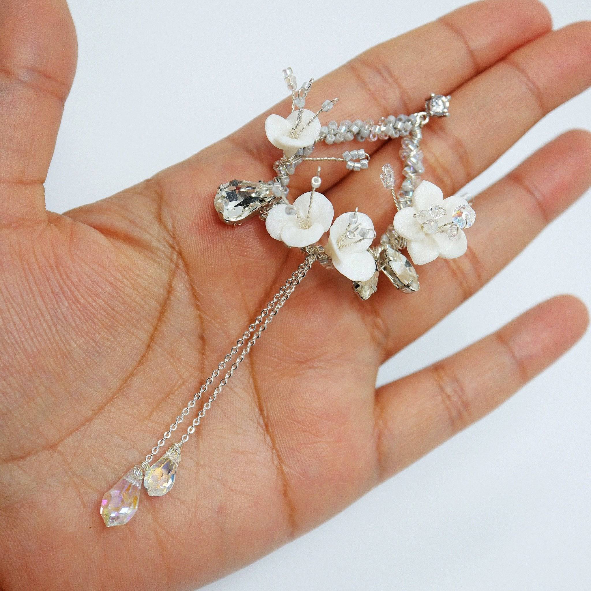 Silver Flower Crystal Pearl Bridal Earrings, Oversized Statement Hoop  Earrings, Floral Vine Earrings, Gold Leaf Bridal Earrings, CATRINA - Etsy