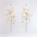 Swarovski Crystal White Flower Opal Long Vine Leaves Earrings, Long Bridal Jewelry, 925 Sterling Silver, Statement Earrings Cz