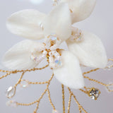 Swarovski Crystal White Flower Opal Long Vine Leaves Earrings, Long Bridal Jewelry, 925 Sterling Silver, Statement Earrings Cz