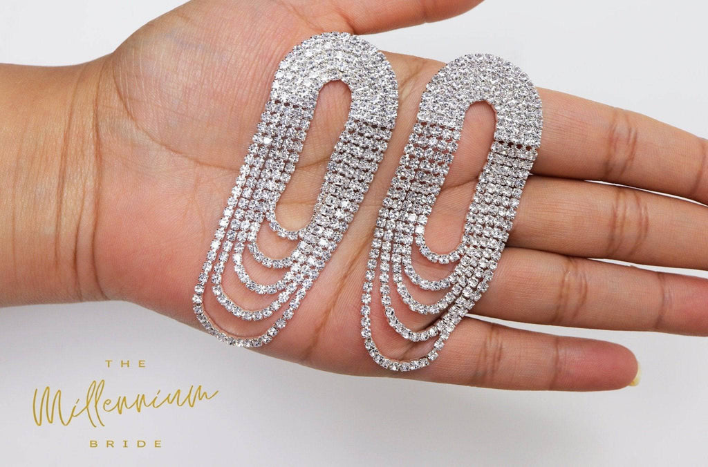 Swarovski Crystal/Diamond earrings Long Tessel Bridal Jewelry Bridal Earrings Crystal Bridal Earrings Statement earrings Cz