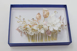 Swarovski Crystals Ceramic White flower Bridal Hair piece, Bridal Hair Accessories, Wedding Hair Accessory, Bridal Hair Comb.