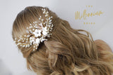 Swarovski Crystals Large Ceramic Flowers & Tiny White Flowers Hair Comb, Bridal Hair piece, Bridal Hair Accessories, Wedding Hair Accessory.