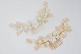 Swarovski Crystals Large Ceramic White flower & Tiny Baby Pink Flowers, Bridal Hair piece, Bridal Hair Accessories, Wedding Hair Accessory.