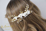 Swarovski Crystals Pearl Ceramic White flower Hair Comb Bridal Hair Accessories, Wedding Hair Accessory, Bridal Hair Comb And Pins Set.