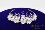 Swarovski Crystals Pearl Ceramic White Flower Tiara , Bridal Tiara, Crystal Wedding Tiara, Crystal Wedding Crown, Tiara Bride