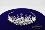 Swarovski Crystals Pearl Ceramic White Flower Tiara , Bridal Tiara, Crystal Wedding Tiara, Crystal Wedding Crown, Tiara Bride