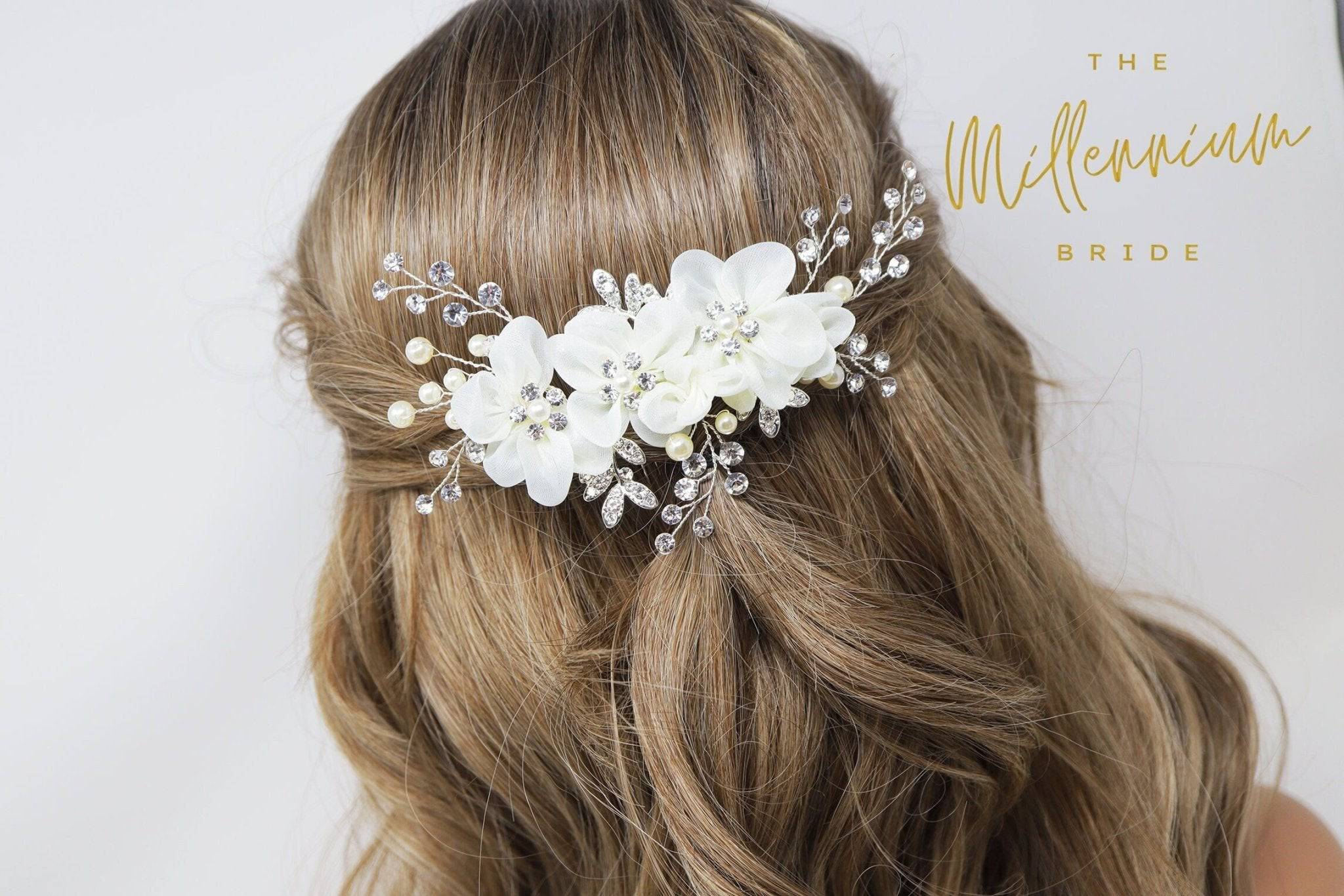 Swarovski Crystals Pearls Diamond Floral Vine Leaves Bridal Hair Comb, Bridal Hair Piece, Bridal Hair Accessories, Wedding Hair Accessory.