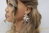 Swarovski Freshwater Pearl Chandelier White Flower Drop Crystal Earrings, Long Bridal Jewelry Crystal Bridal Earrings Statement Earrings