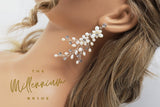 Swarovski Freshwater Pearls White Flower Petals Crystal, Long Bridal Jewelry Bridal Earrings Crystal Bridal Earrings Statement Earrings Cz