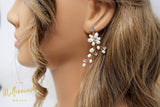 Swarovski Freshwater Pearls White Vine Crystal, Long Bridal Jewelry Bridal Earrings Crystal Bridal Earrings Statement Earrings Cz