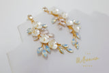 Swarovski Opal Ceramic White Flower Drop Crystal, Long Bridal Jewelry Crystal Bridal Earrings Statement Earrings
