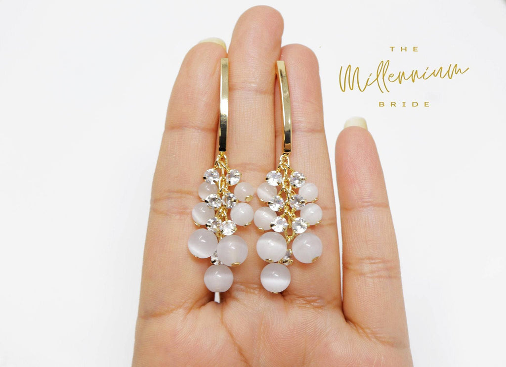 Swarovski opal Drop Rhinestone Earrings, Long Bridal Jewelry Bridal Earrings Crystal Bridal Earrings Statement Earrings Cz