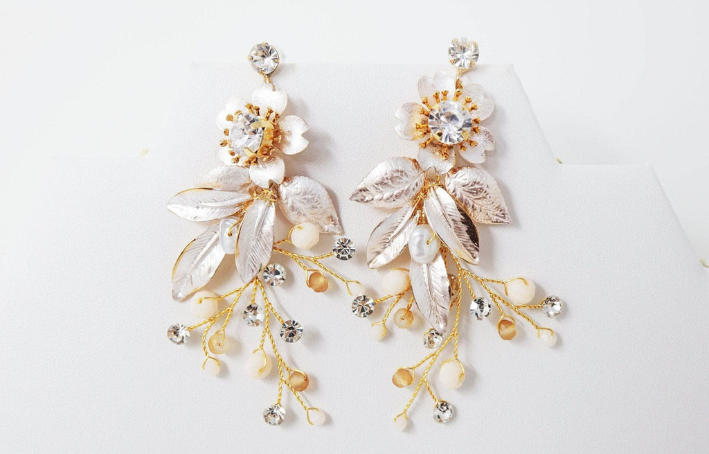 Swarovski Pearl Flower Crystal, Rhinestone Earrings, Long Bridal Jewelry Bridal Earrings Crystal Bridal Earrings Statement Earrings Cz