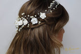 White Ceramic Flowers Crystal & Pearl Hair Comb, Bun Comb, Bridal Hair piece, Bridal Hair Accessories, Wedding Hair Accessory.