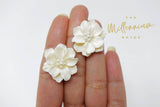 White Flower Pearl Earrings, Bridal Jewelry, Bridal Stud Earrings, Bridal Earrings, Statement Earrings, Bridesmaid Earring.