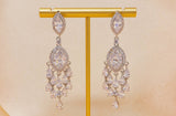 White Gold Plated Chandelier Drop Crystal/Diamond Earrings, Long Bridal Jewelry, Crystal Bridal Earrings, Statement Earrings Cz