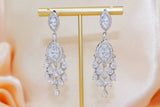 White Gold Plated Chandelier Drop Crystal/Diamond Earrings, Long Bridal Jewelry, Crystal Bridal Earrings, Statement Earrings Cz