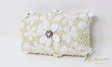 White Lace Pearl Floral Embroidered Wedding Clutch, Statement Bag, Wedding Clutch, Bridal Clutch, Bridal Bag, White Cross Body Bag