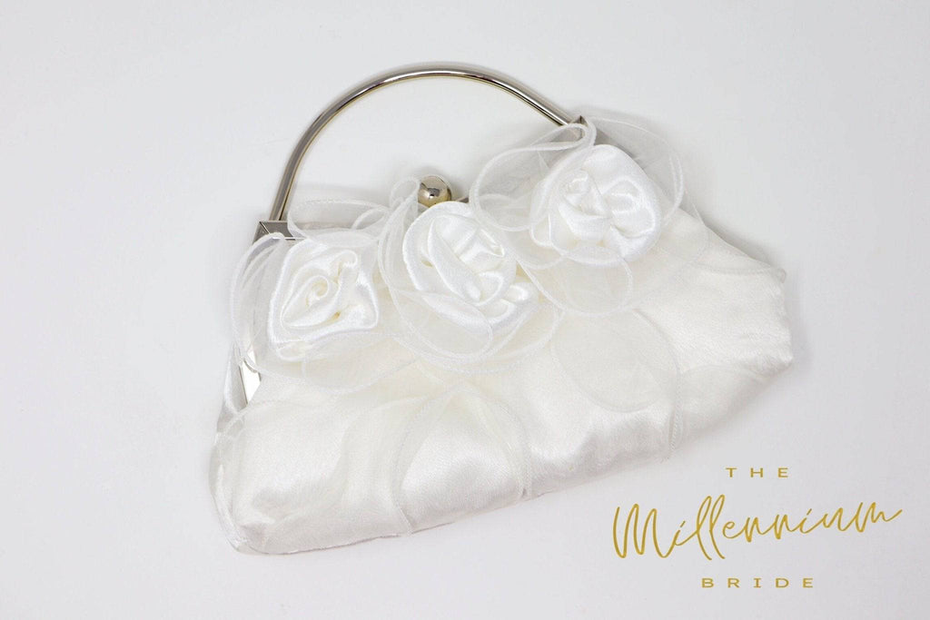 White Rose Satin Lace Floral Wedding Bag, Statement Bag, Evening Clutch, Wedding Clutch, Bridal Clutch, Bridal Bag, White Cross Body Bag